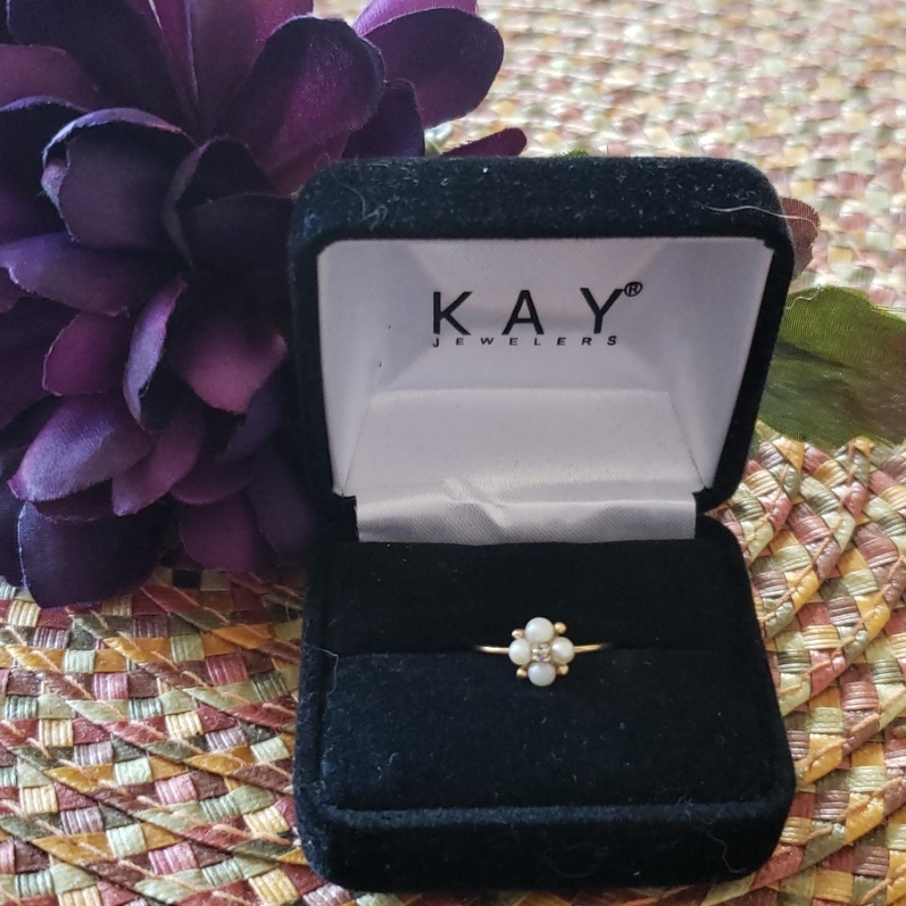 14K Gold Pearl and Diamond ring